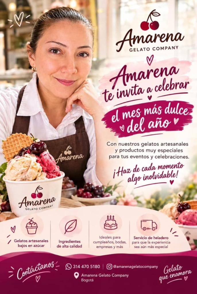 Pieza de Amarena sobre el servicio de heladero y carrito para eventos