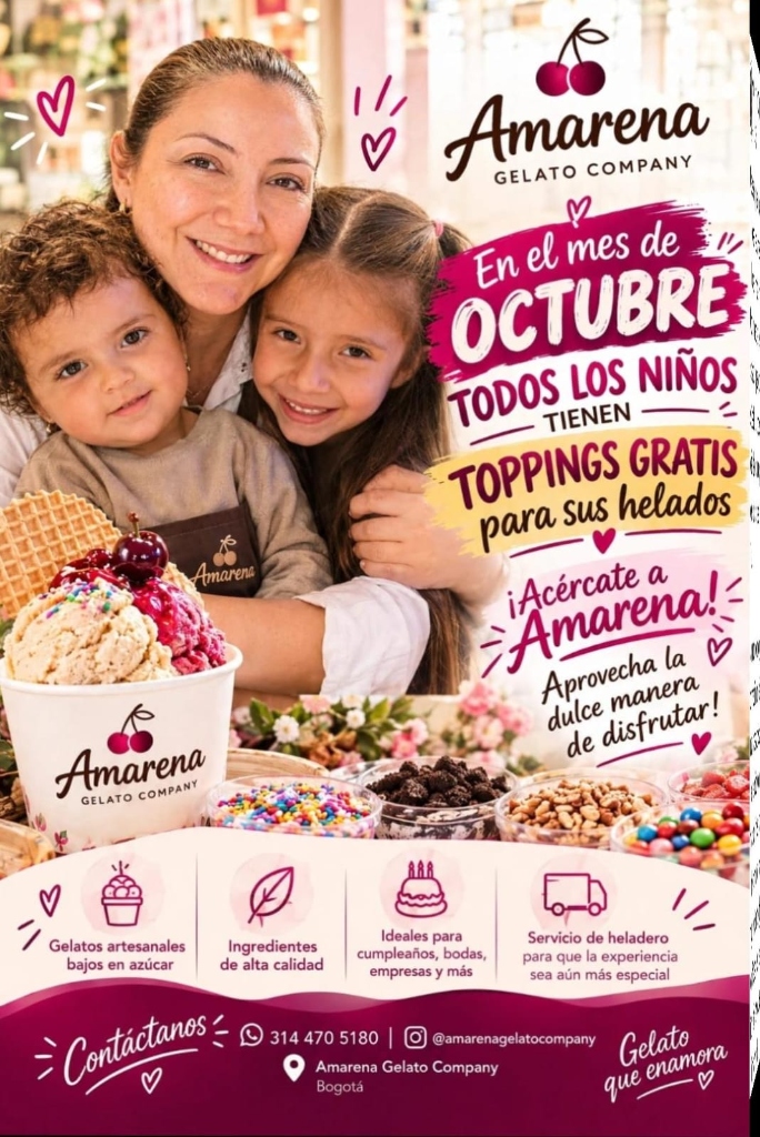 En el mes de Octubre todos los niños tienen toppings gratis en Amarena Gelato Company