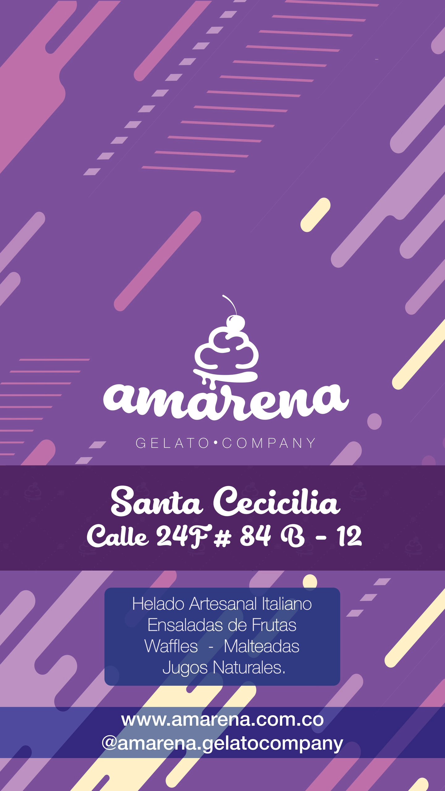 Presentación: Carta oficial de Amarena Gelato Company en Santa Cecilia Modelia, Bogotá.